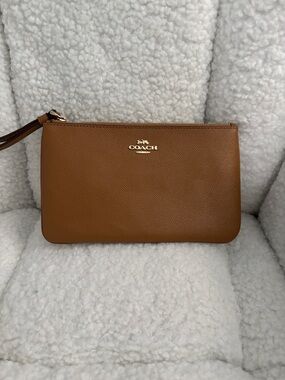 Coach Brown Leather Wristlet with Gold Logo